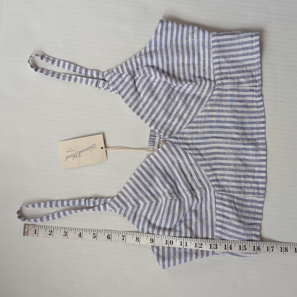 NWT Universal Thread Stripe Linen Rayon Cropped Top MEDIUM Blue White - Picture 14 of 15